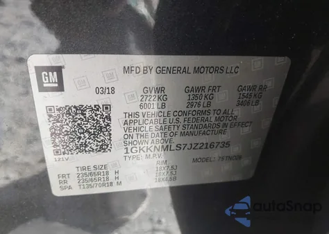 2018 GMC Acadia Slt-1 from USA, damaged, VIN 1GKKNMLS7JZ216735